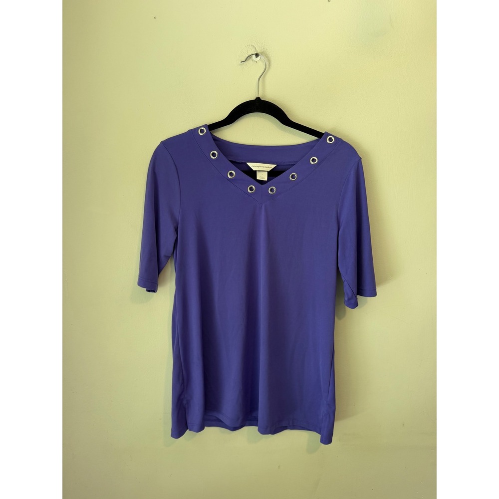Christopher & Banks Purple Grommet V-Neck Elbow Sleeve Knit Top 004827-7112